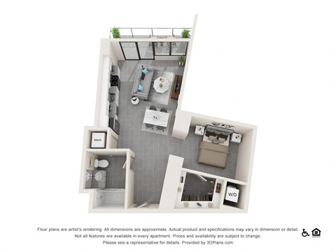 Floor plan for studio, 1 bath, 689 sqft